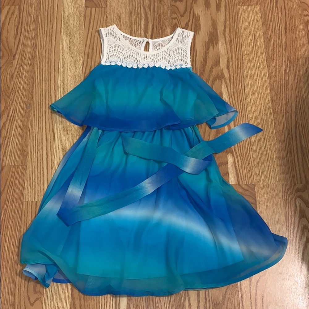 teal/blue watercolor dress